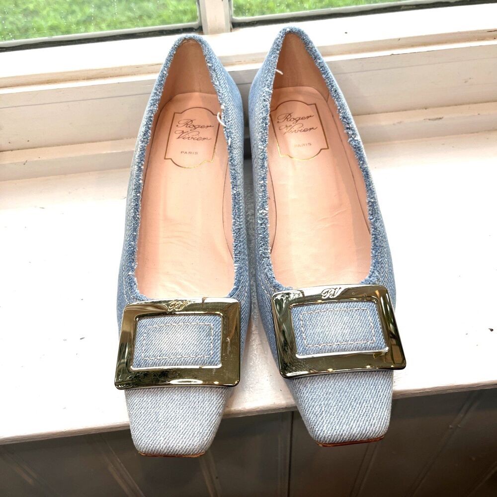 Roger Vivier 37.5 Denim Square Toe Pumps Italy  Luxury